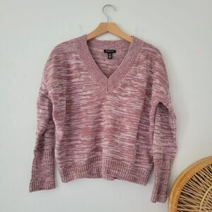 Kenneth Cole Pink Cropped Sweater V-Neck XS Oversized